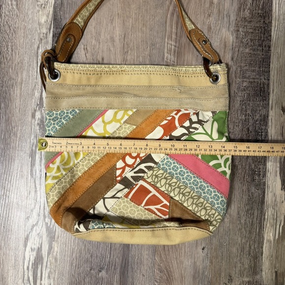 Fossil Shoulder Bag Womens Brown Multi Patchwork Leather Purse Zip Pockets Hobo - Picture 6 of 6